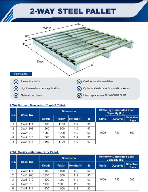 2WB 1100 x 1100 Standard Deck Steel Pallet